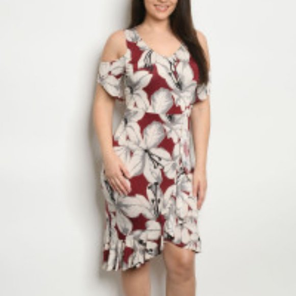Midi Dress in Burgundy and Cream - Picture 1 of 2